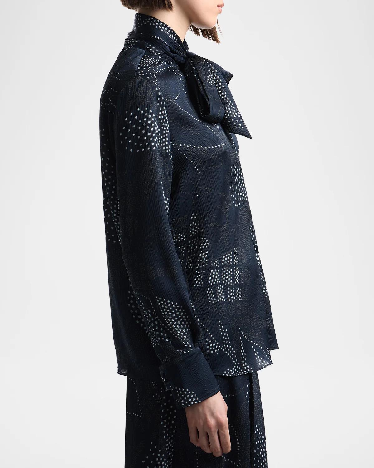 Tie-Neck Abstract Creponne Shirt - thumbnail 5