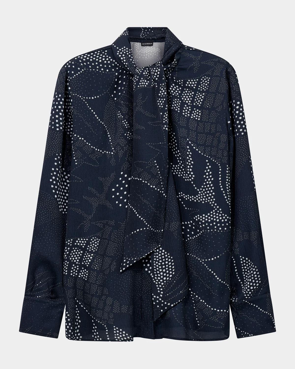 Tie-Neck Abstract Creponne Shirt