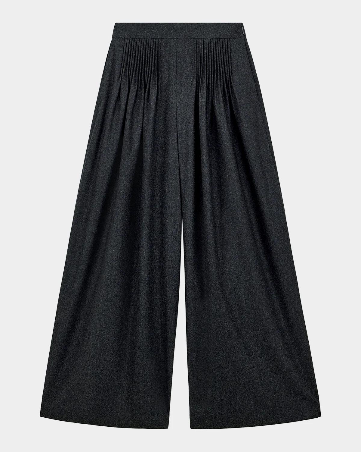 Pleated Wide-Leg Flannel Palazzo Trousers