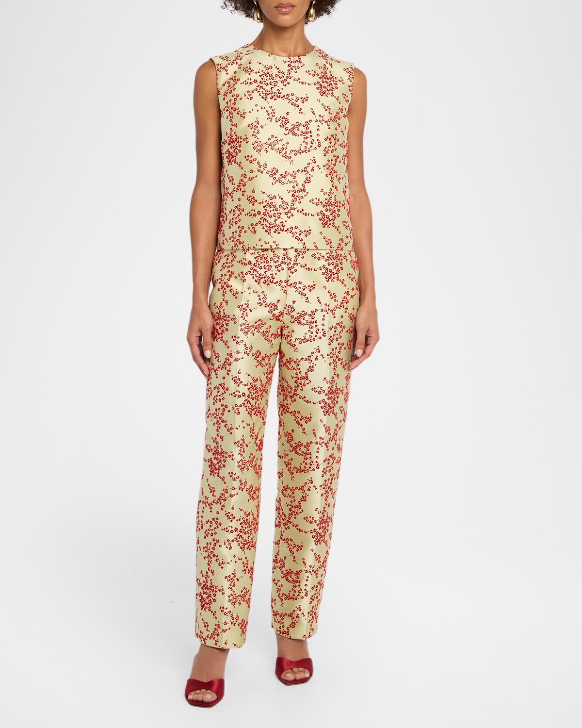 Floral-Print Mikado Silk Sleeveless Top - thumbnail 2
