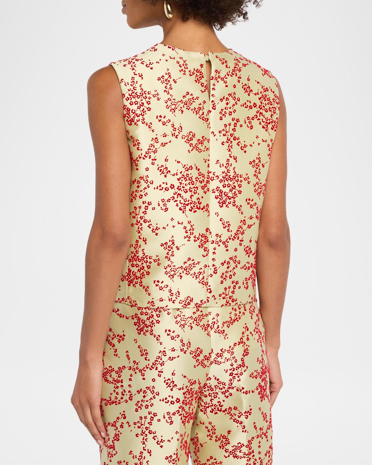 Floral-Print Mikado Silk Sleeveless Top - thumbnail 3