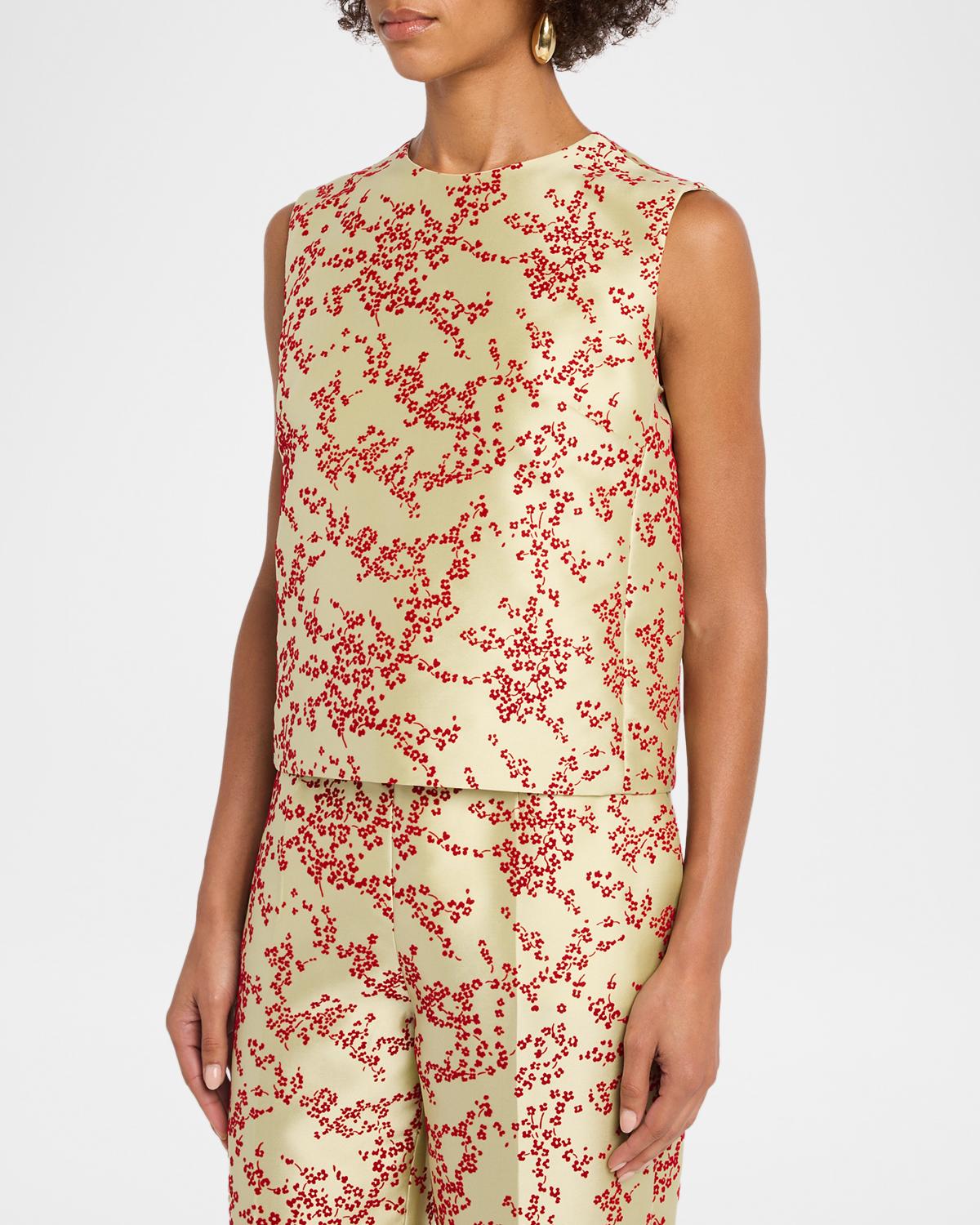 Floral-Print Mikado Silk Sleeveless Top - thumbnail 4