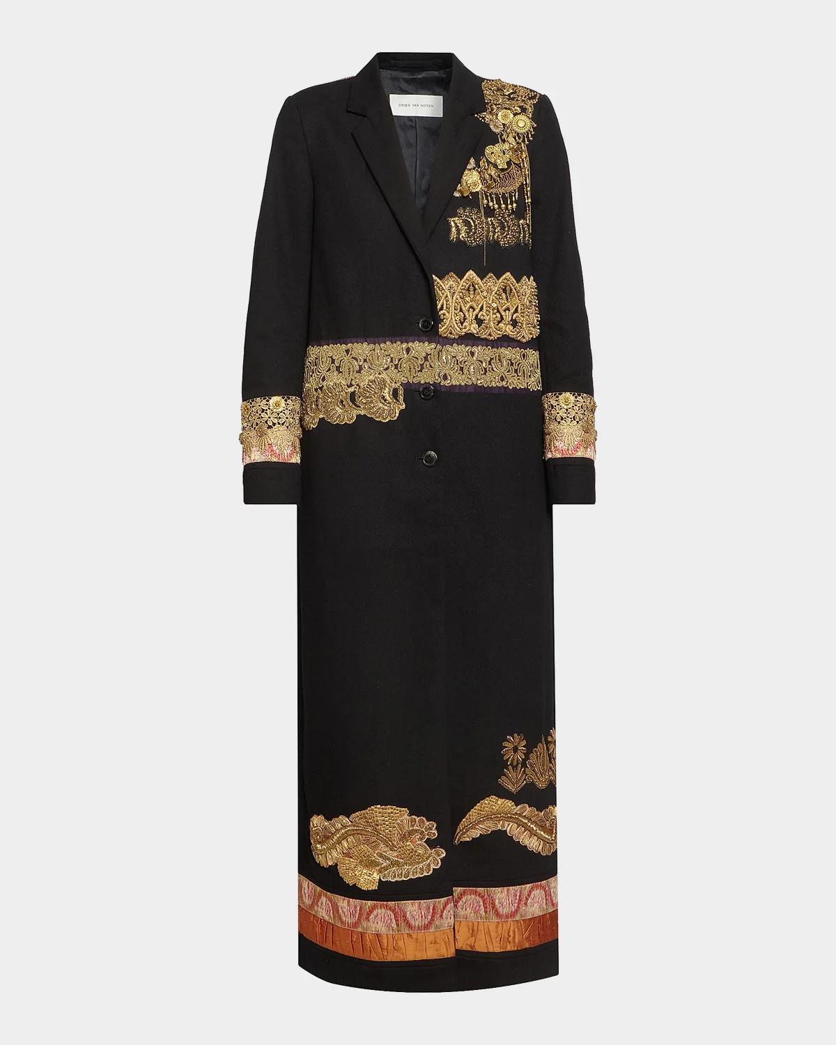 Embellished Wool Longline Coat