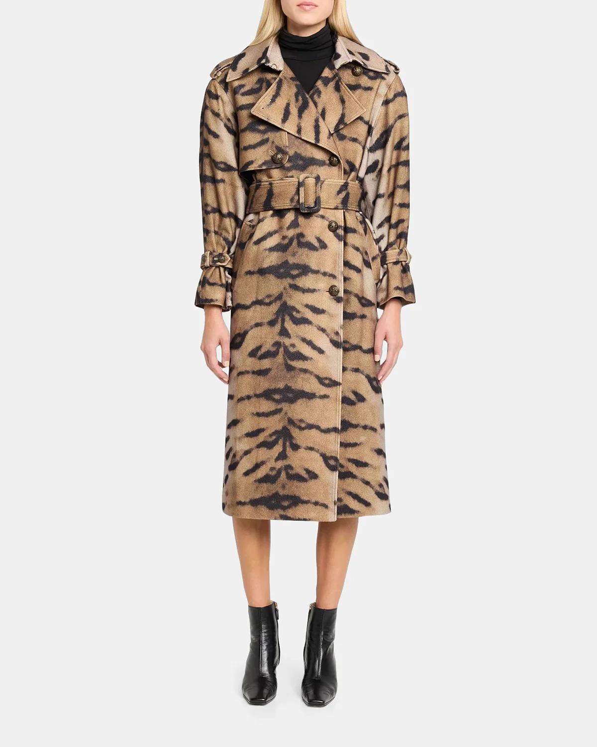 Nicole Tiger-Print Wool Trench Coat - thumbnail 2