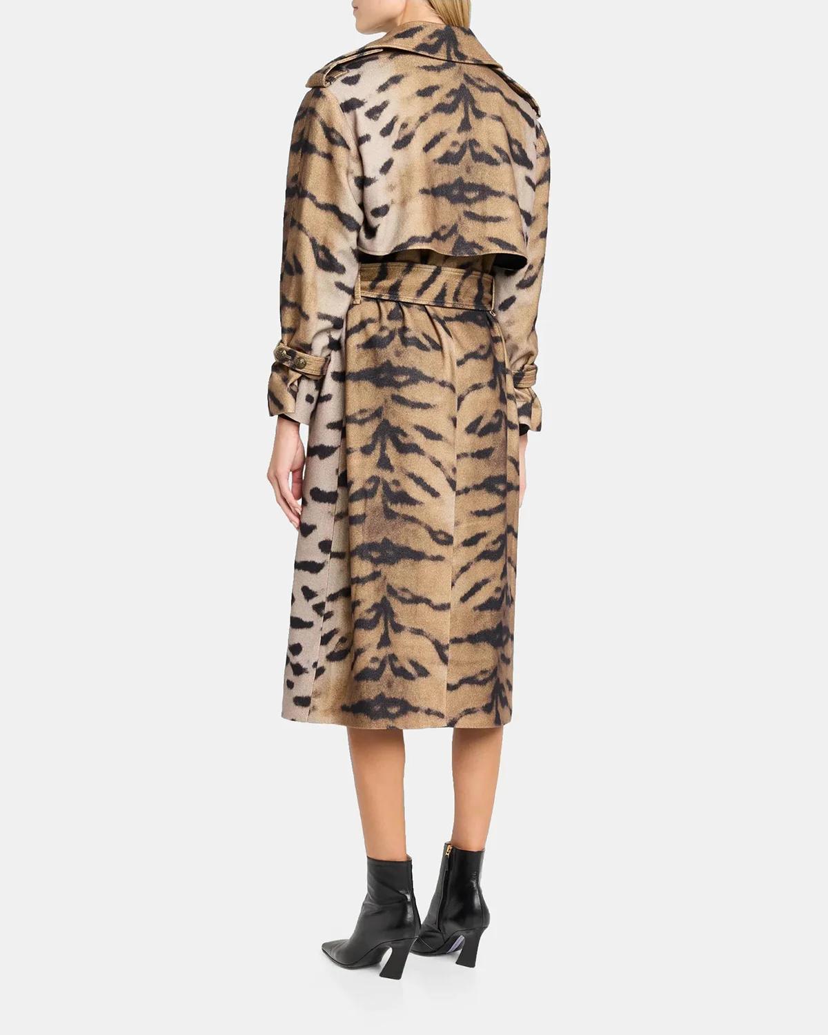 Nicole Tiger-Print Wool Trench Coat - thumbnail 3