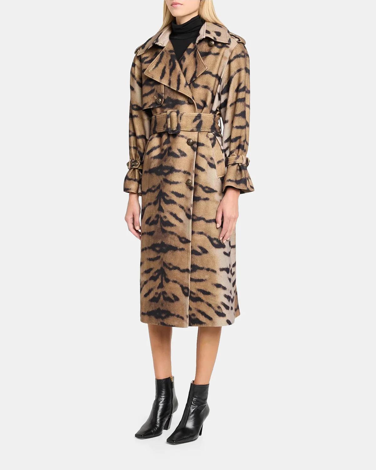 Nicole Tiger-Print Wool Trench Coat - thumbnail 4