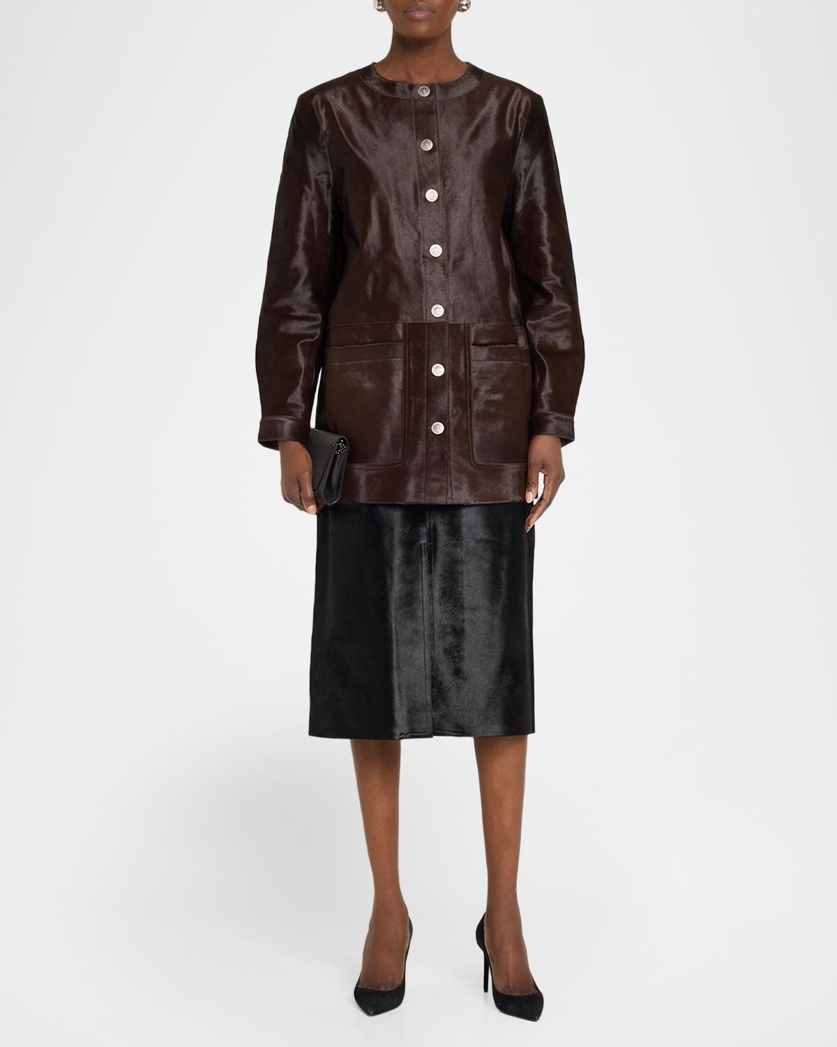 Lisa Leather &amp; Calf Hair Button-Front Coat - thumbnail 2