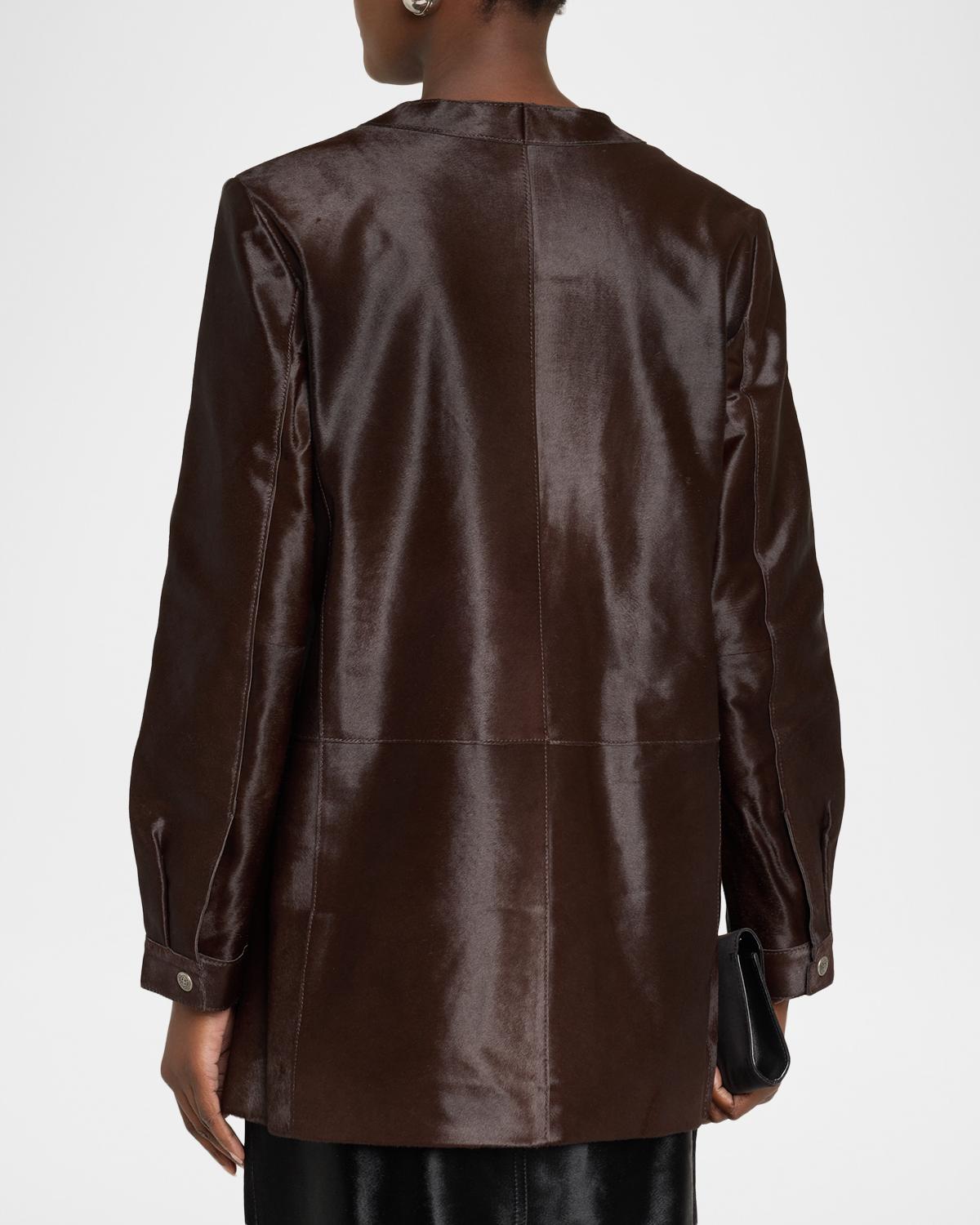 Lisa Leather &amp; Calf Hair Button-Front Coat - thumbnail 3