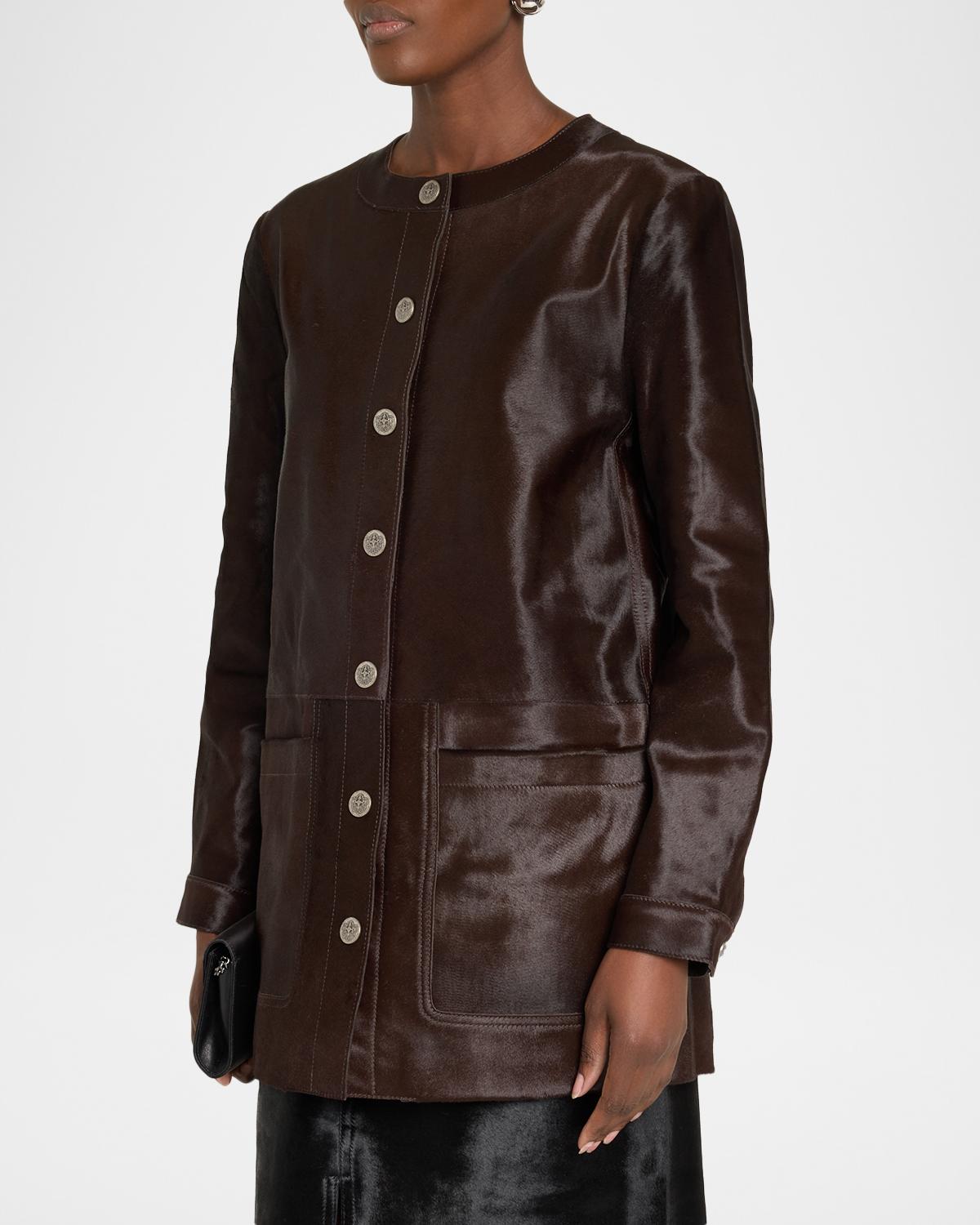Lisa Leather &amp; Calf Hair Button-Front Coat - thumbnail 4