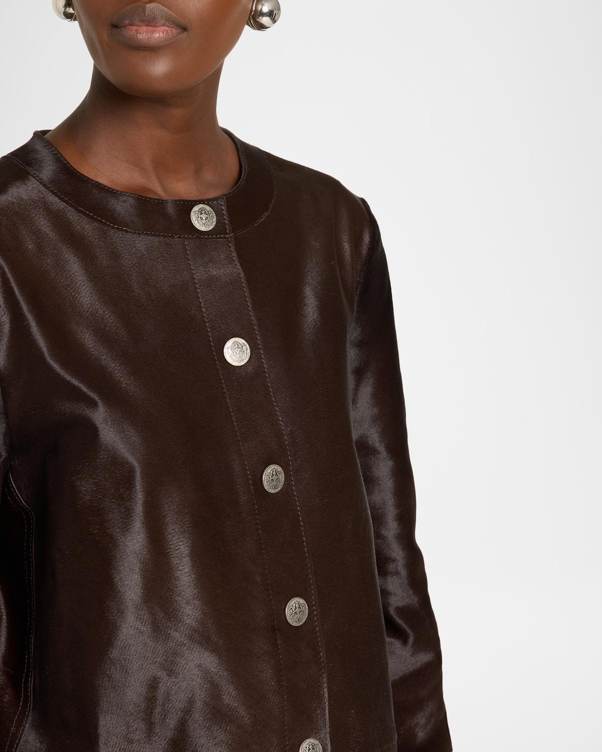 Lisa Leather &amp; Calf Hair Button-Front Coat - thumbnail 5