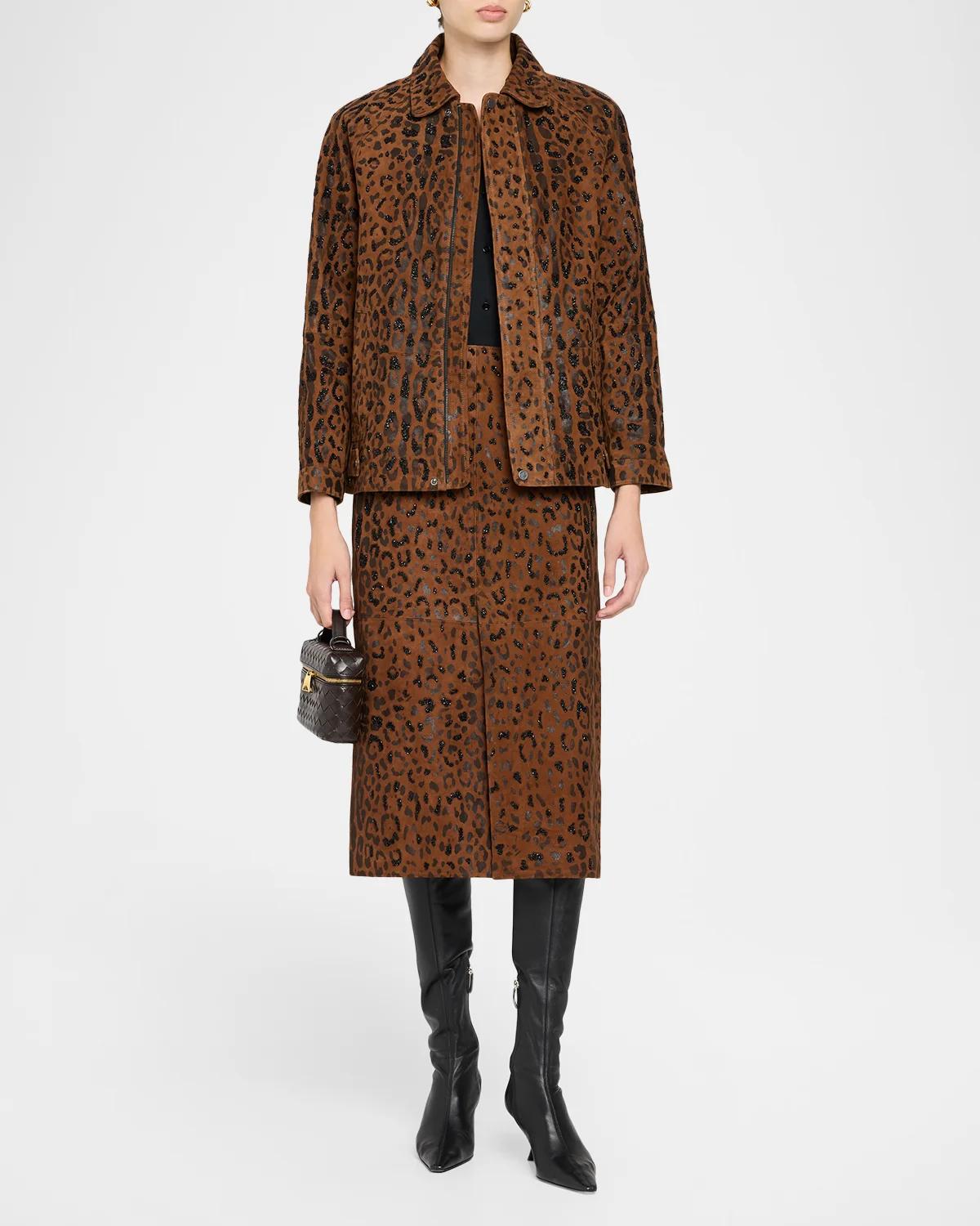 Lana Beaded Animal-Print Suede Jacket - thumbnail 2