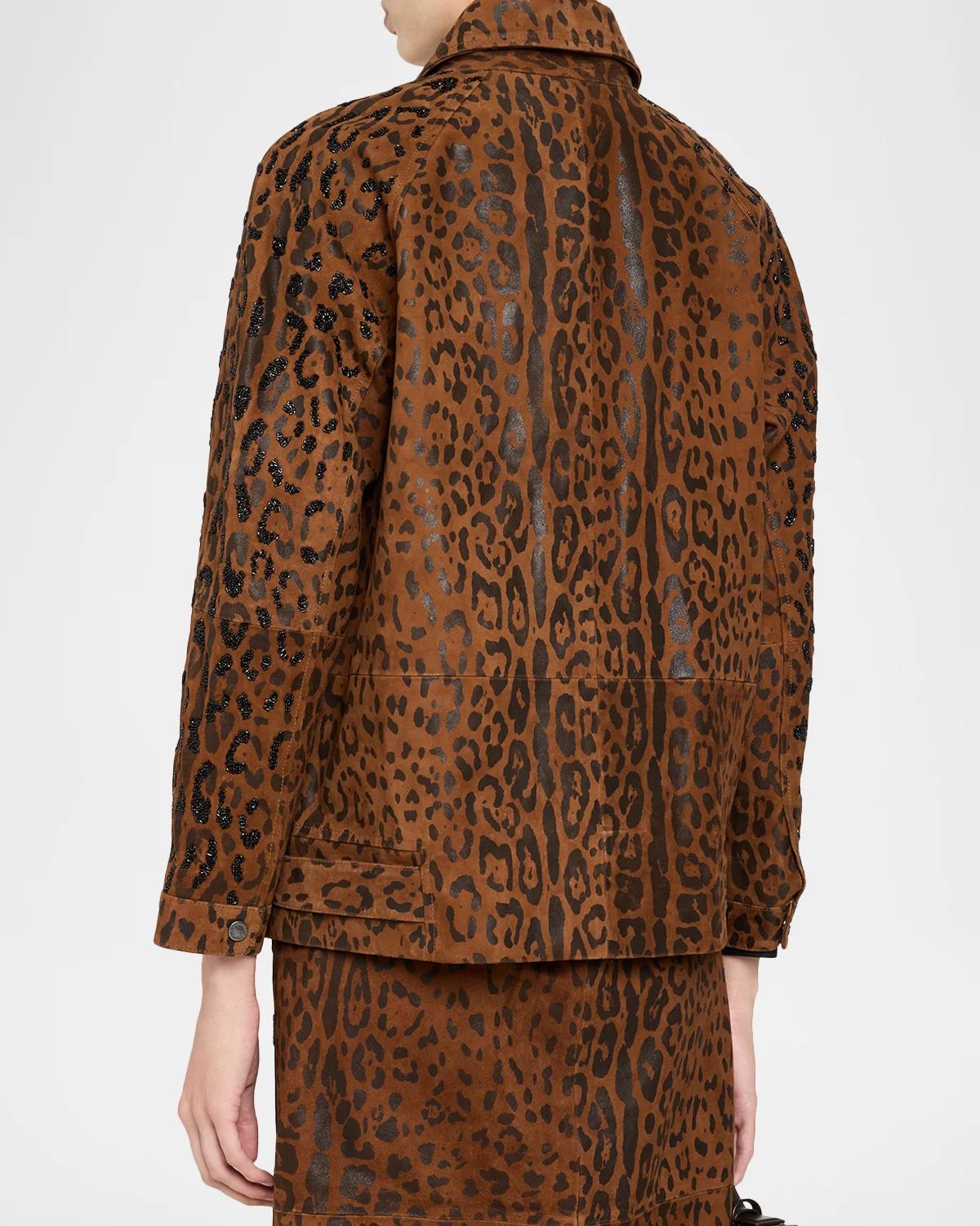 Lana Beaded Animal-Print Suede Jacket - thumbnail 3