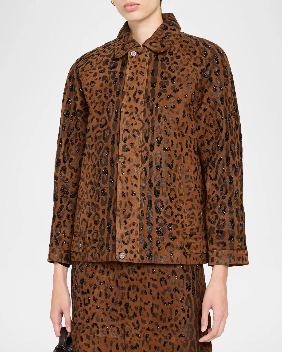 Lana Beaded Animal-Print Suede Jacket - thumbnail 4