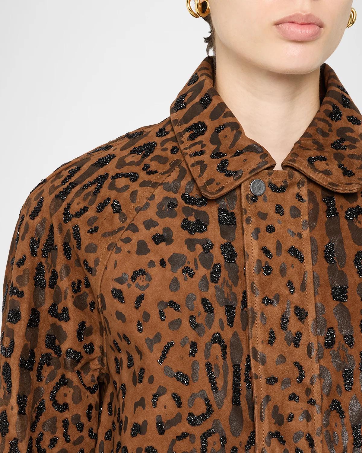 Lana Beaded Animal-Print Suede Jacket - thumbnail 5