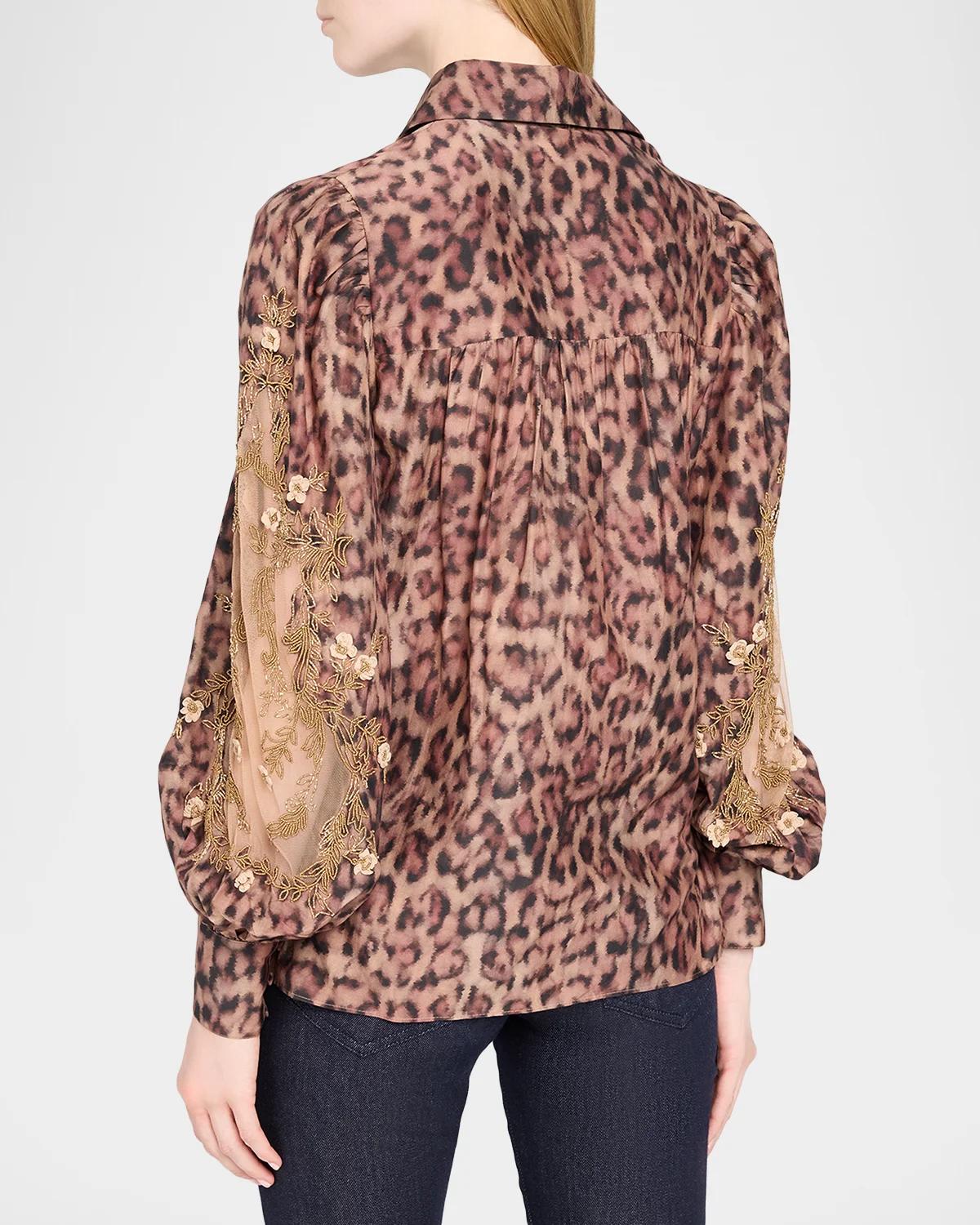 Lizzie Beaded Animal-Print Blouse - thumbnail 3