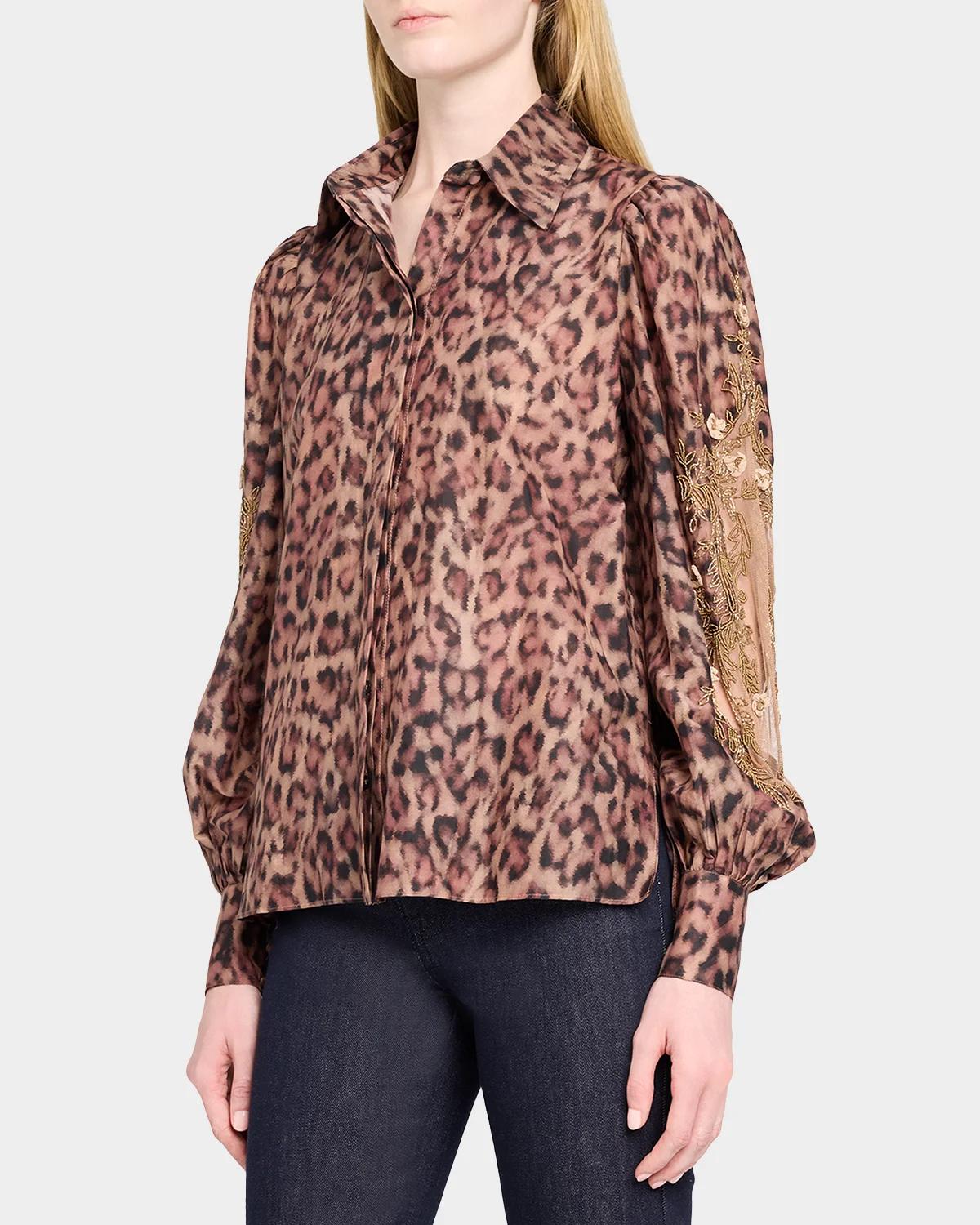 Lizzie Beaded Animal-Print Blouse - thumbnail 4