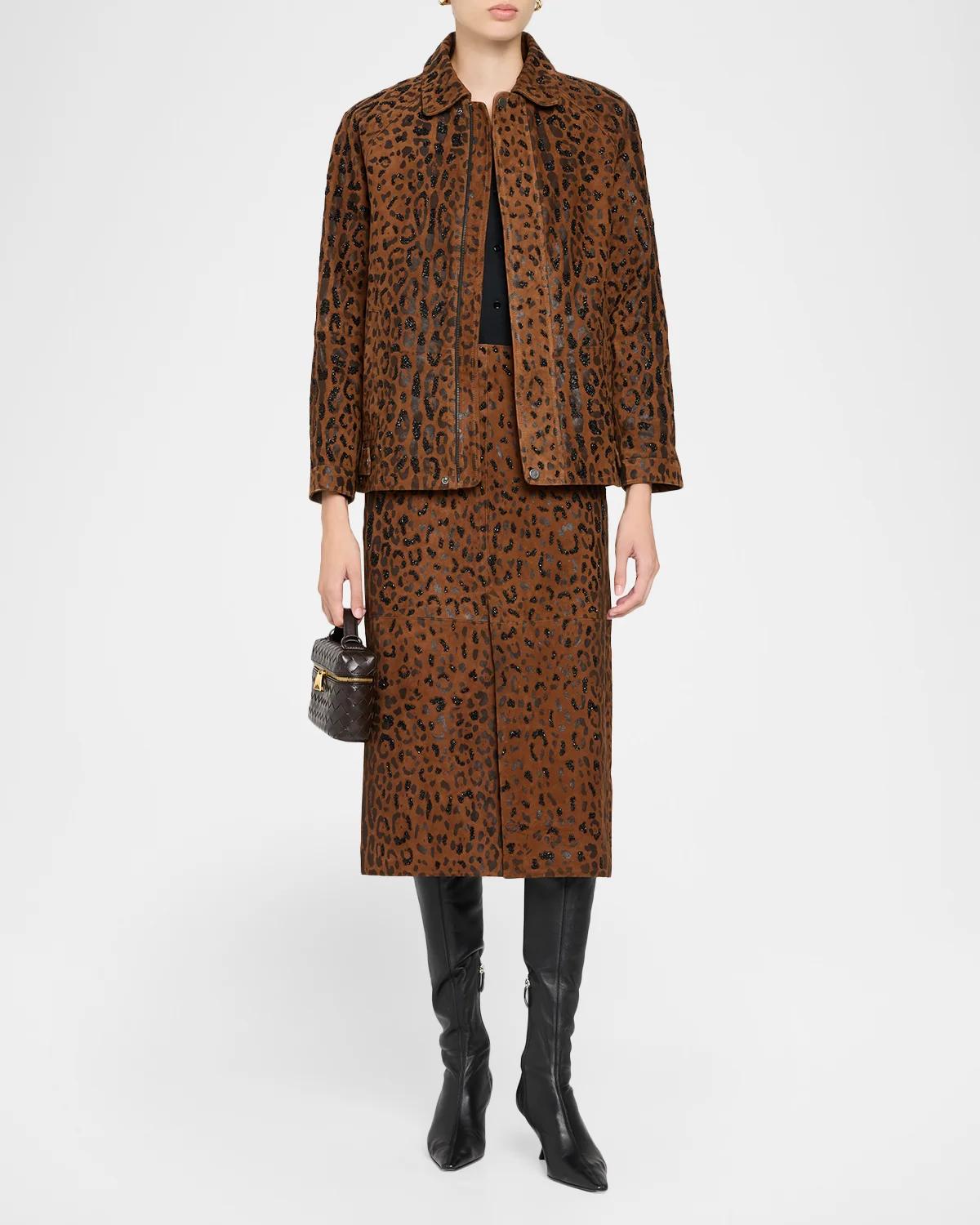 Melissa Beaded Leopard Suede Midi Skirt - thumbnail 2