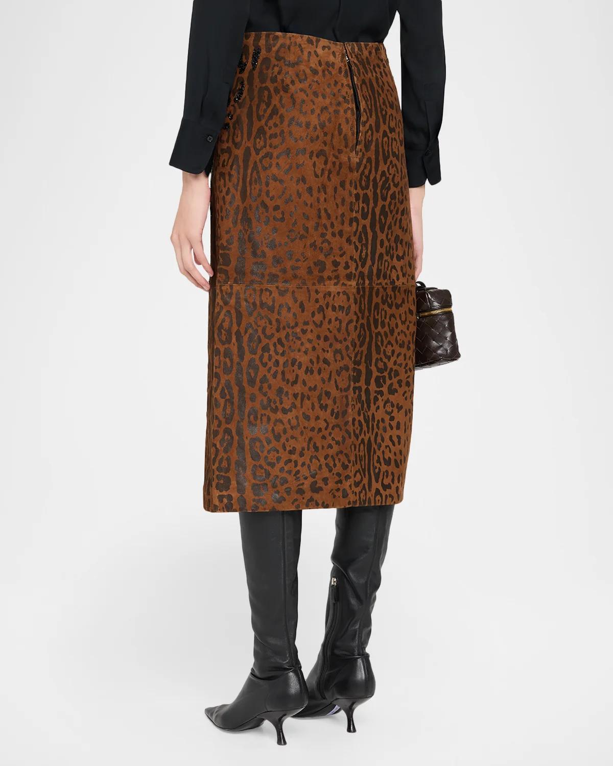 Melissa Beaded Leopard Suede Midi Skirt - thumbnail 3