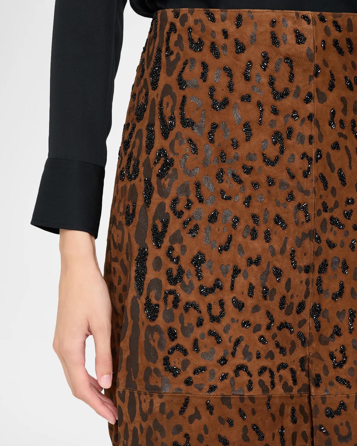 Melissa Beaded Leopard Suede Midi Skirt - thumbnail 5
