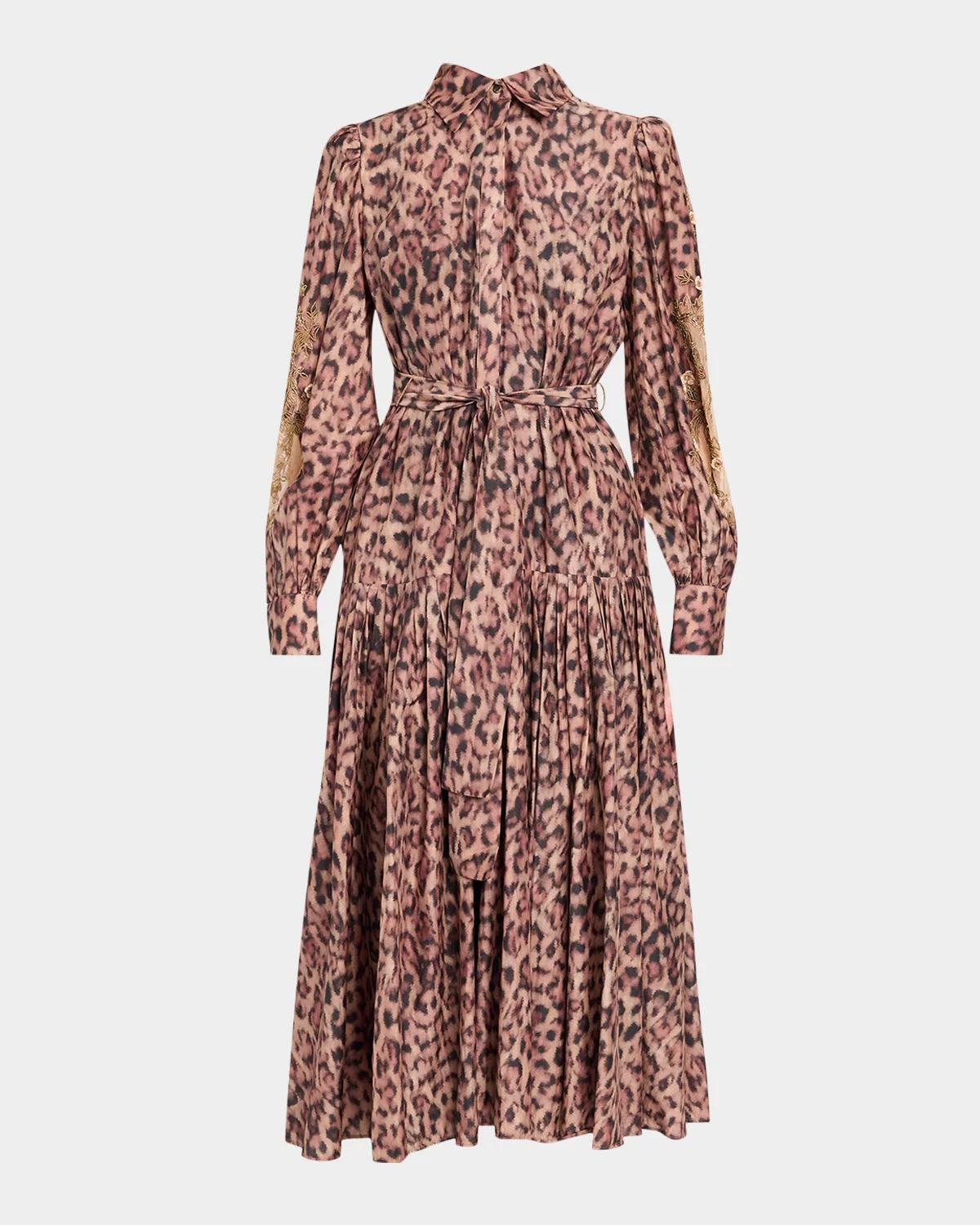 Jordy Beaded Animal-Print Midi Dress