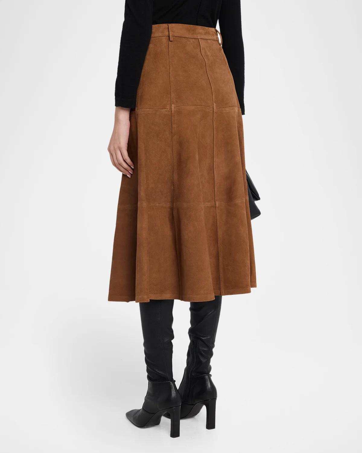 Connor Leather A-Line Midi Skirt - thumbnail 3