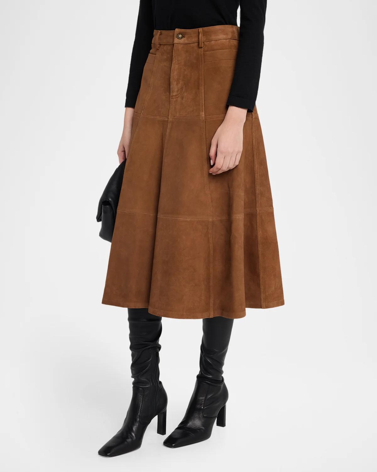 Connor Leather A-Line Midi Skirt - thumbnail 4