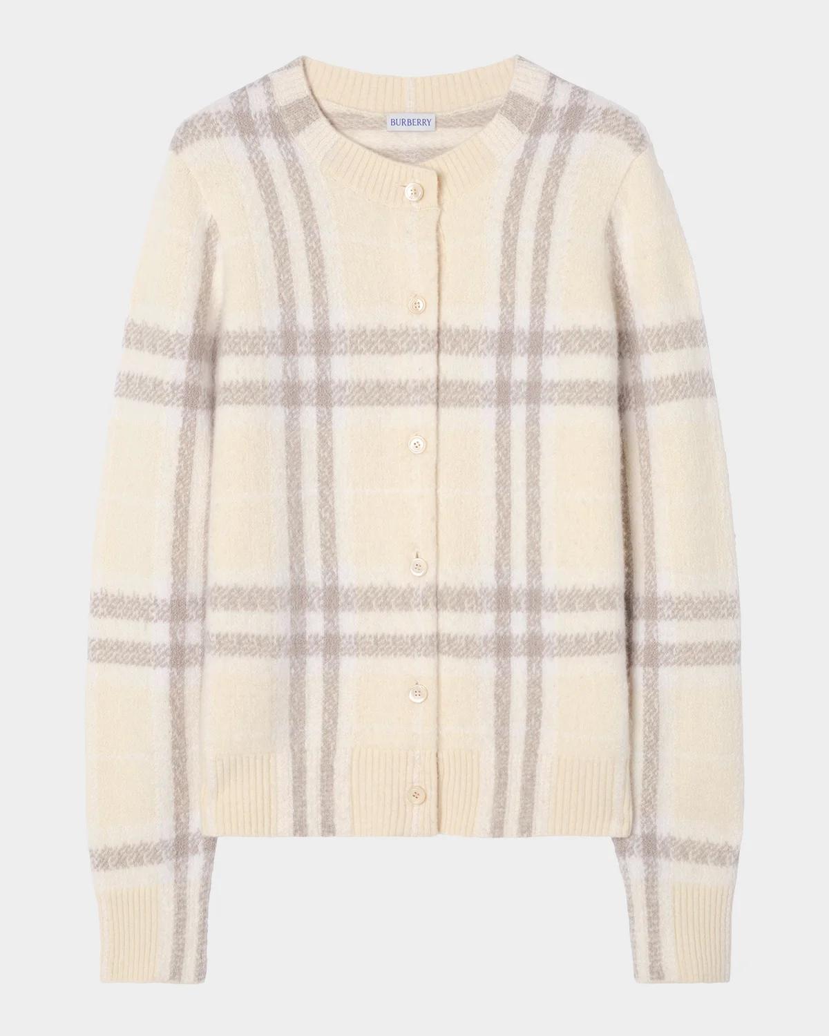 Burberry Checked Cashmere-Blend Cardigan | Neiman Marcus