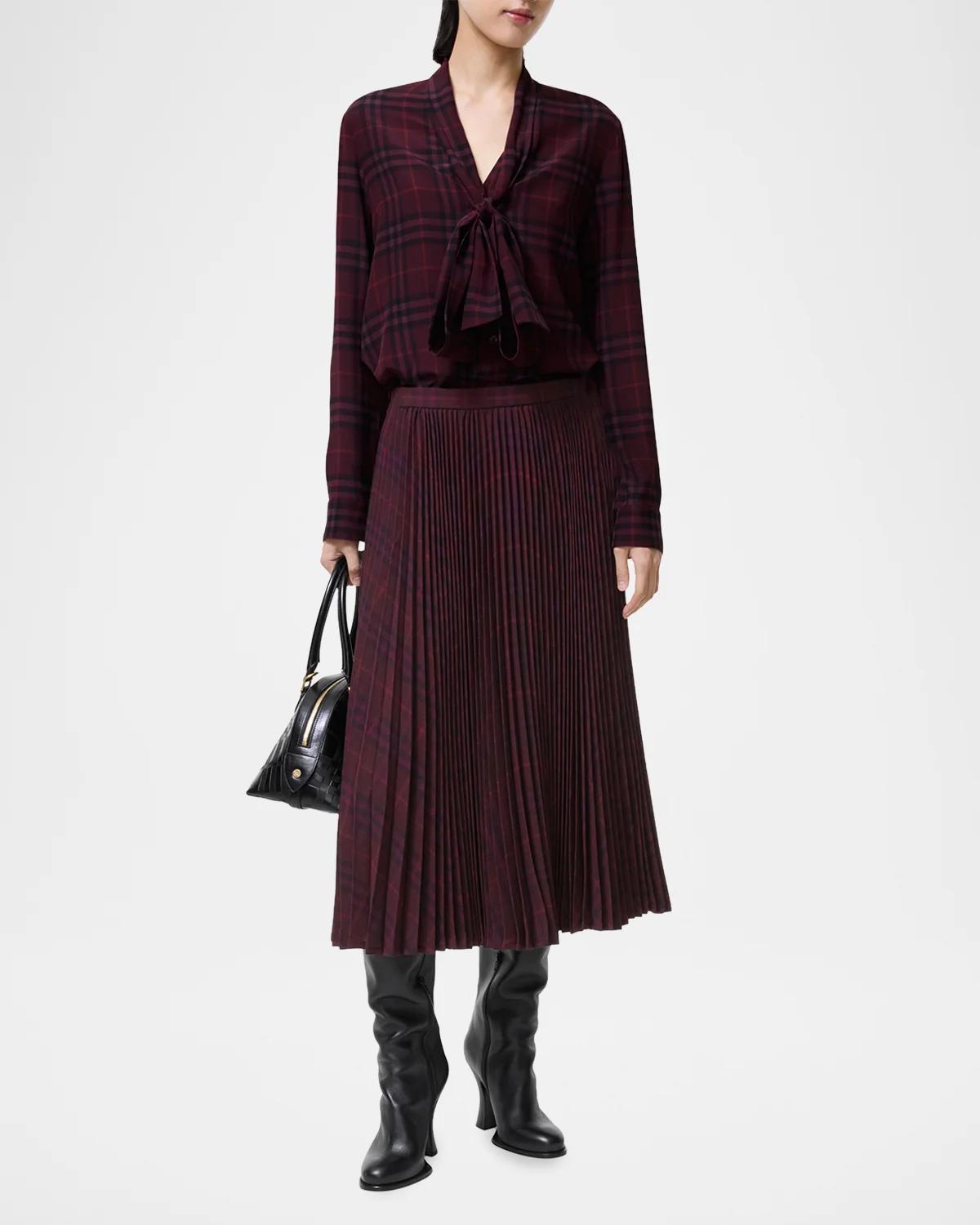 Petal Pleated Plaid Midi Skirt - thumbnail 2