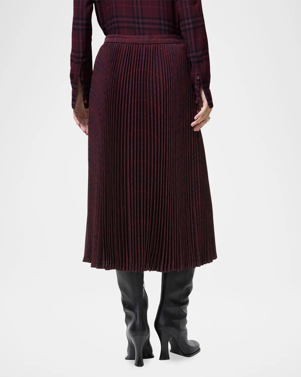 Petal Pleated Plaid Midi Skirt - thumbnail 3