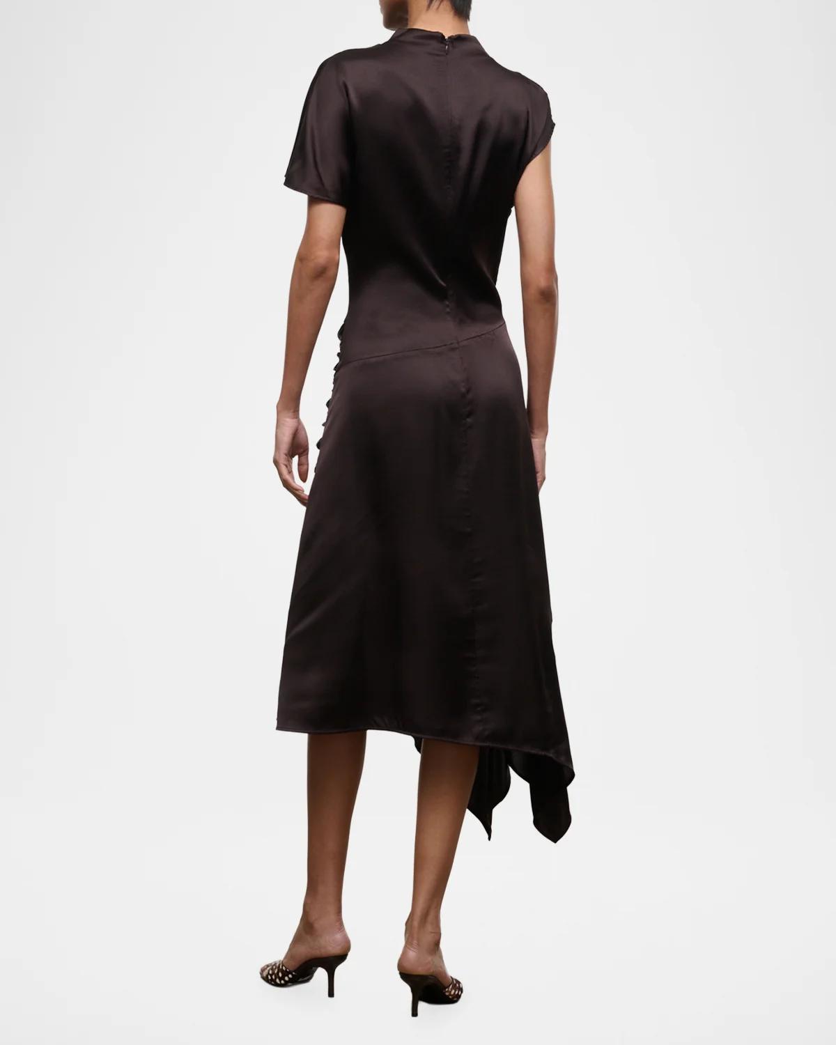 Davina Front-Knot Asymmetric Satin Midi Dress - thumbnail 3