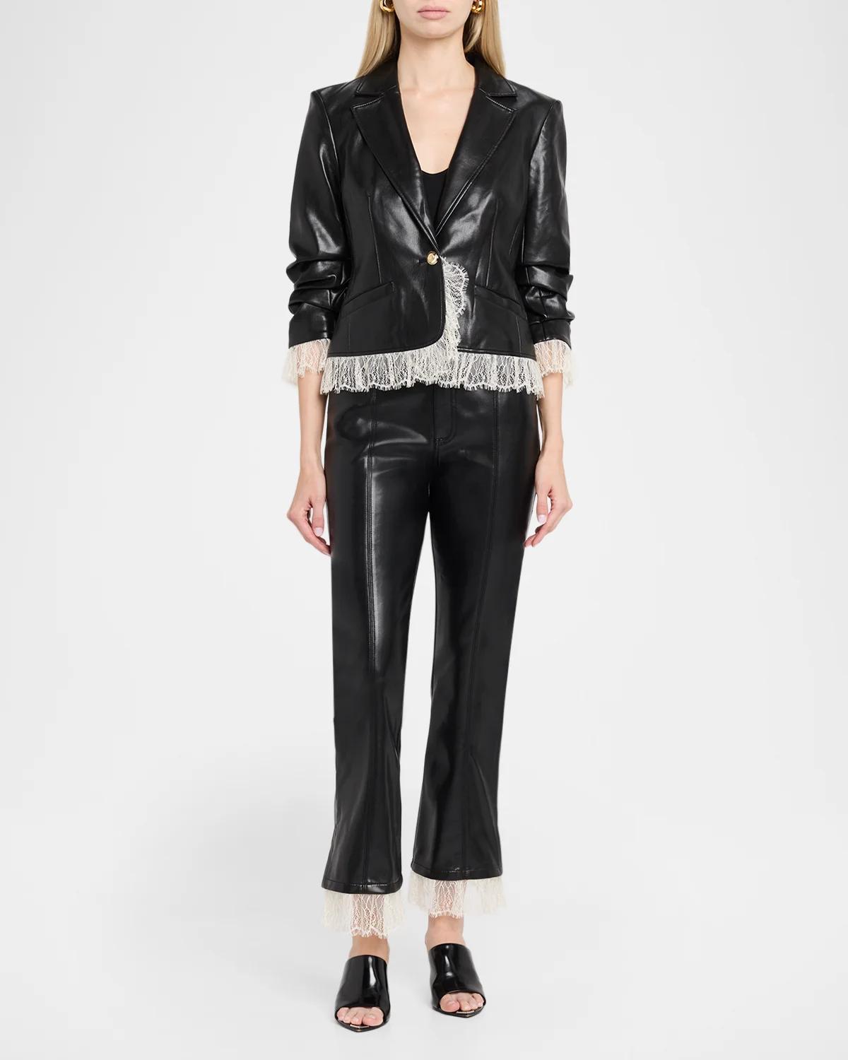Lace-Trim Vegan Leather Kick Flare Pants - thumbnail 2