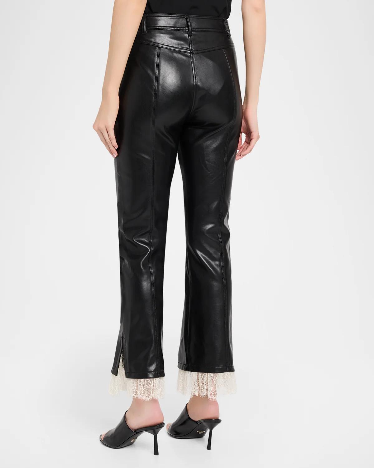 Lace-Trim Vegan Leather Kick Flare Pants - thumbnail 3