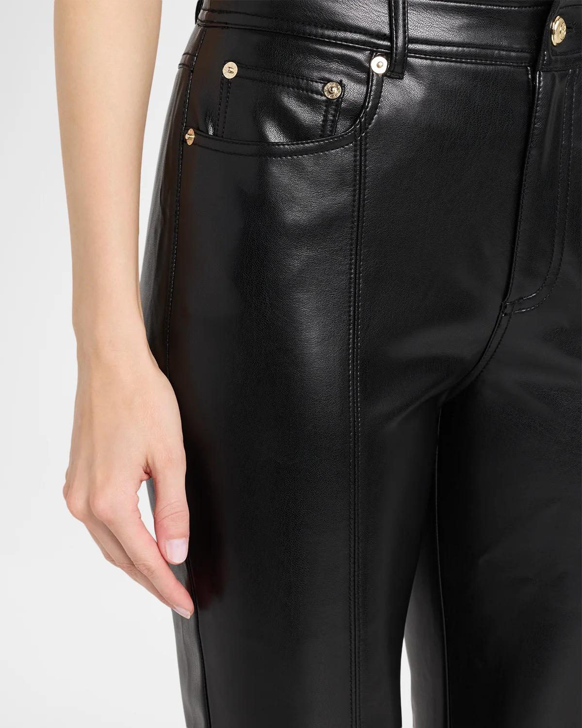 Lace-Trim Vegan Leather Kick Flare Pants - thumbnail 5