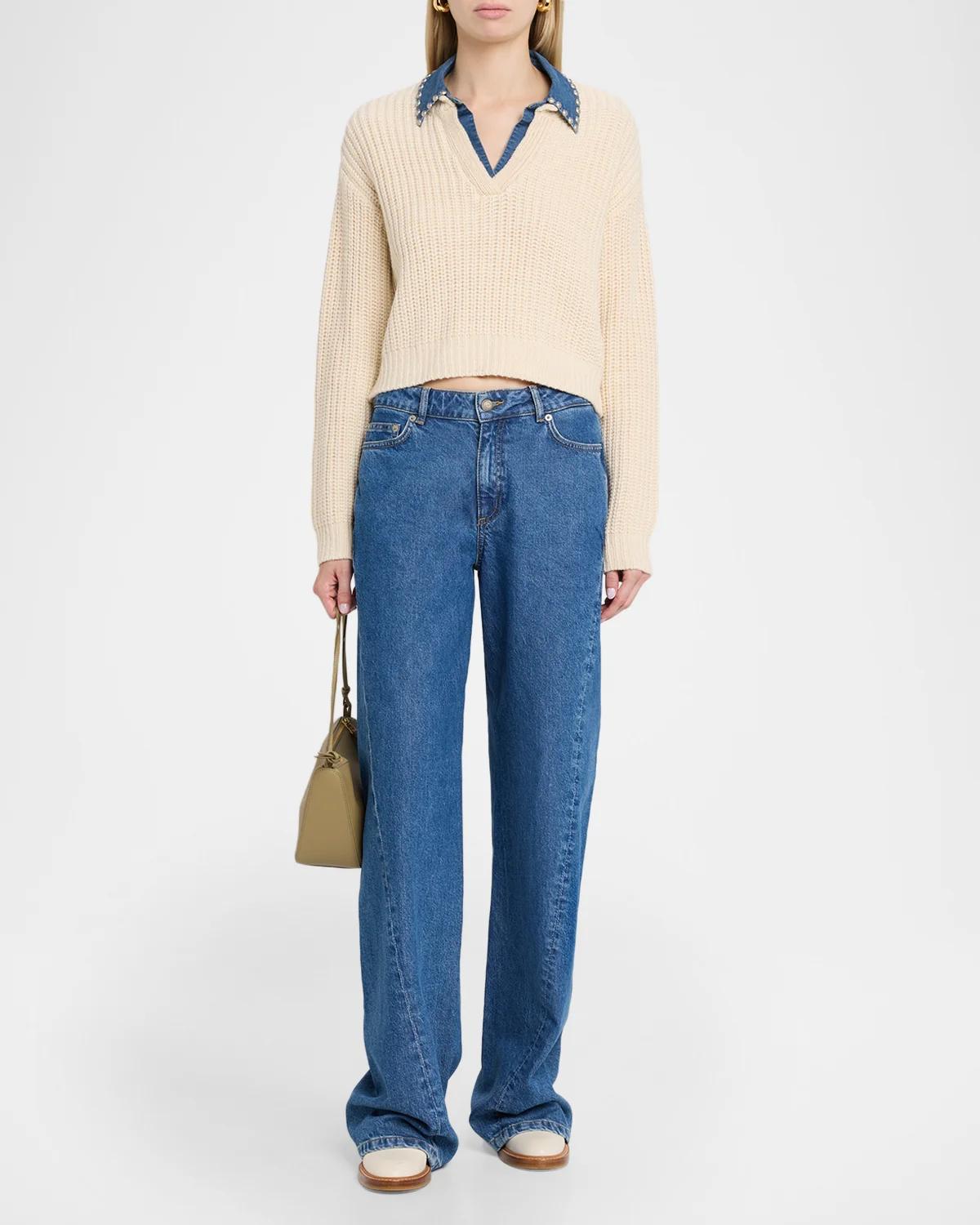 Rhiannon Studded Denim Collar Sweater - thumbnail 2