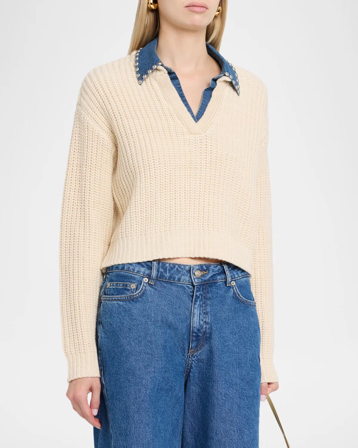 Rhiannon Studded Denim Collar Sweater - thumbnail 4
