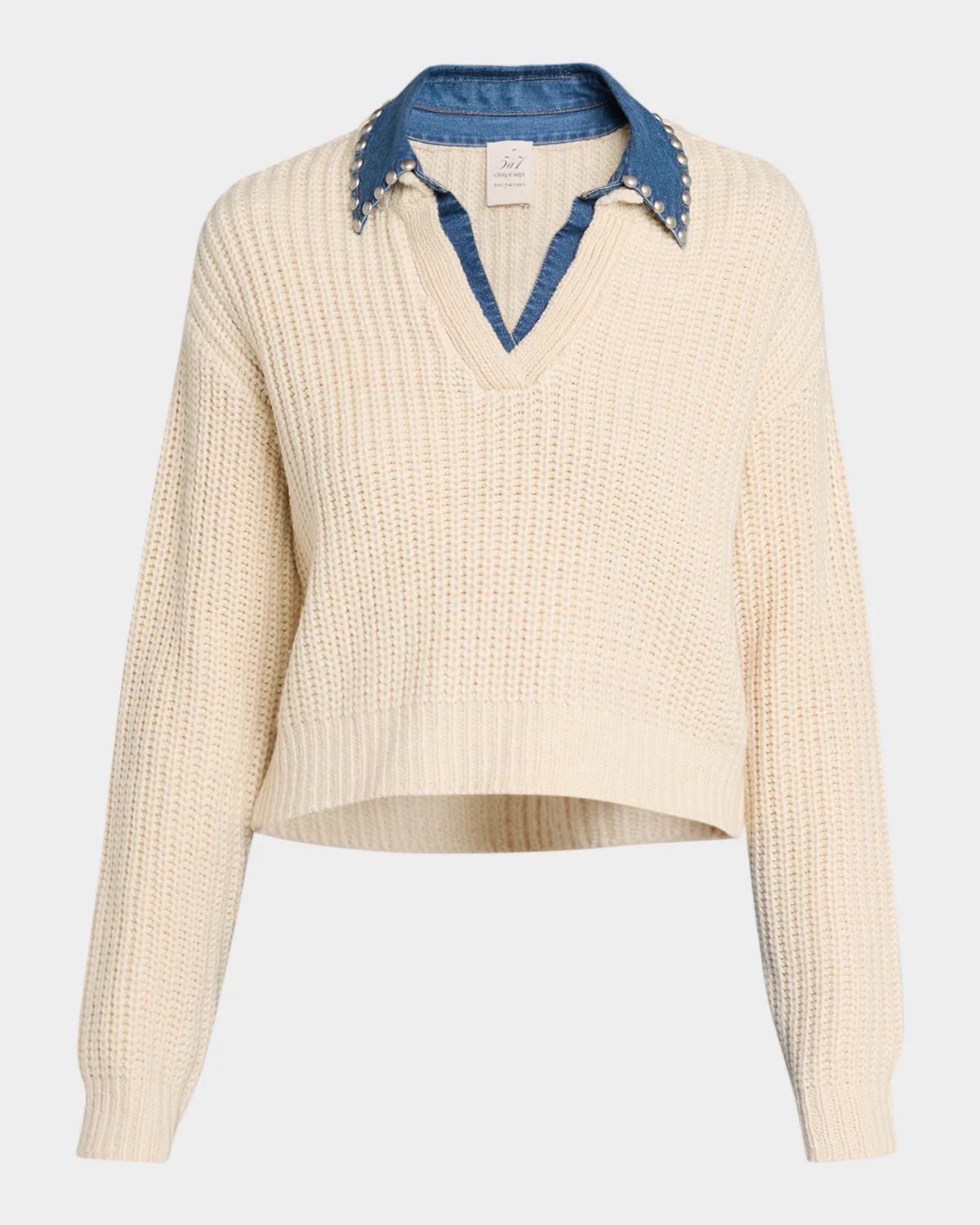 Rhiannon Studded Denim Collar Sweater