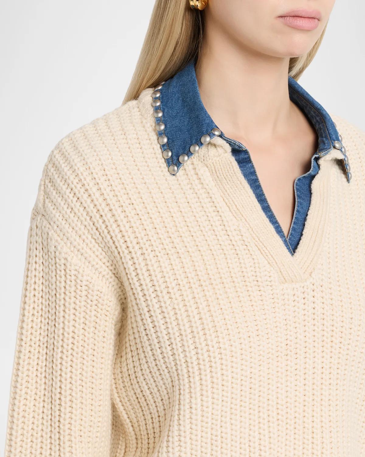 Rhiannon Studded Denim Collar Sweater - thumbnail 5