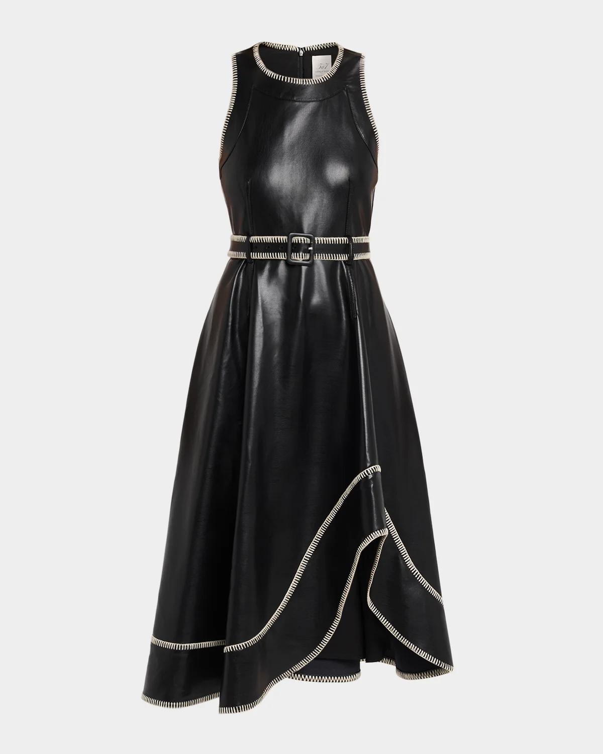 Zelda Whipstitch Vegan Leather Midi Dress