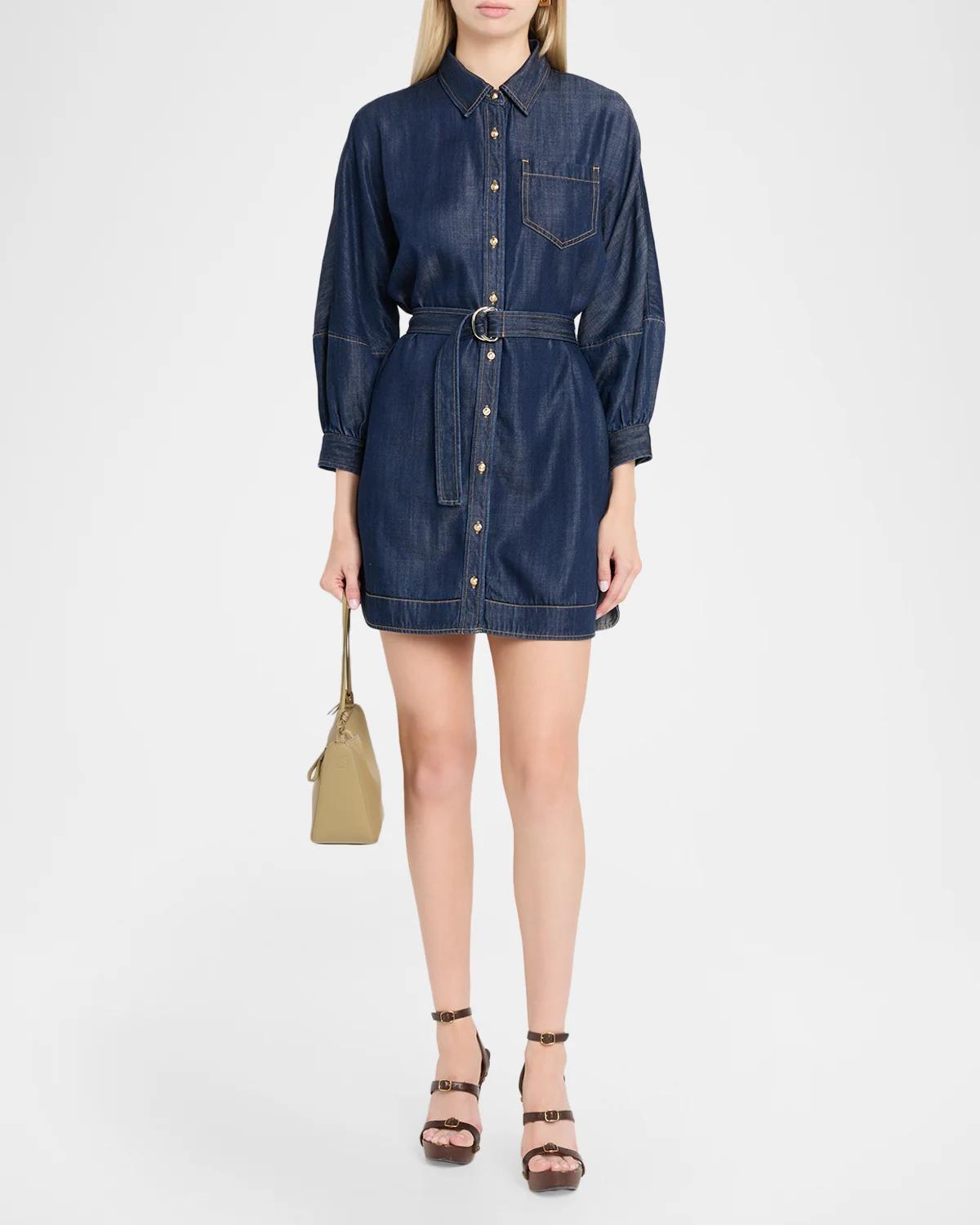 Leona Chambray Belted Mini Shirtdress - thumbnail 2