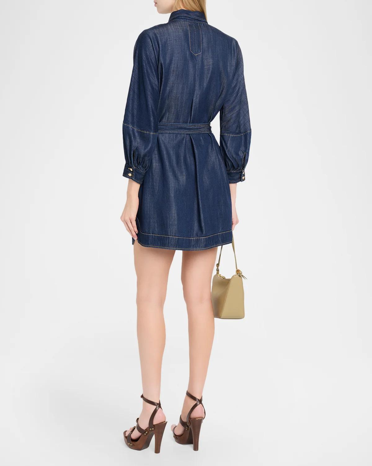 Leona Chambray Belted Mini Shirtdress - thumbnail 3