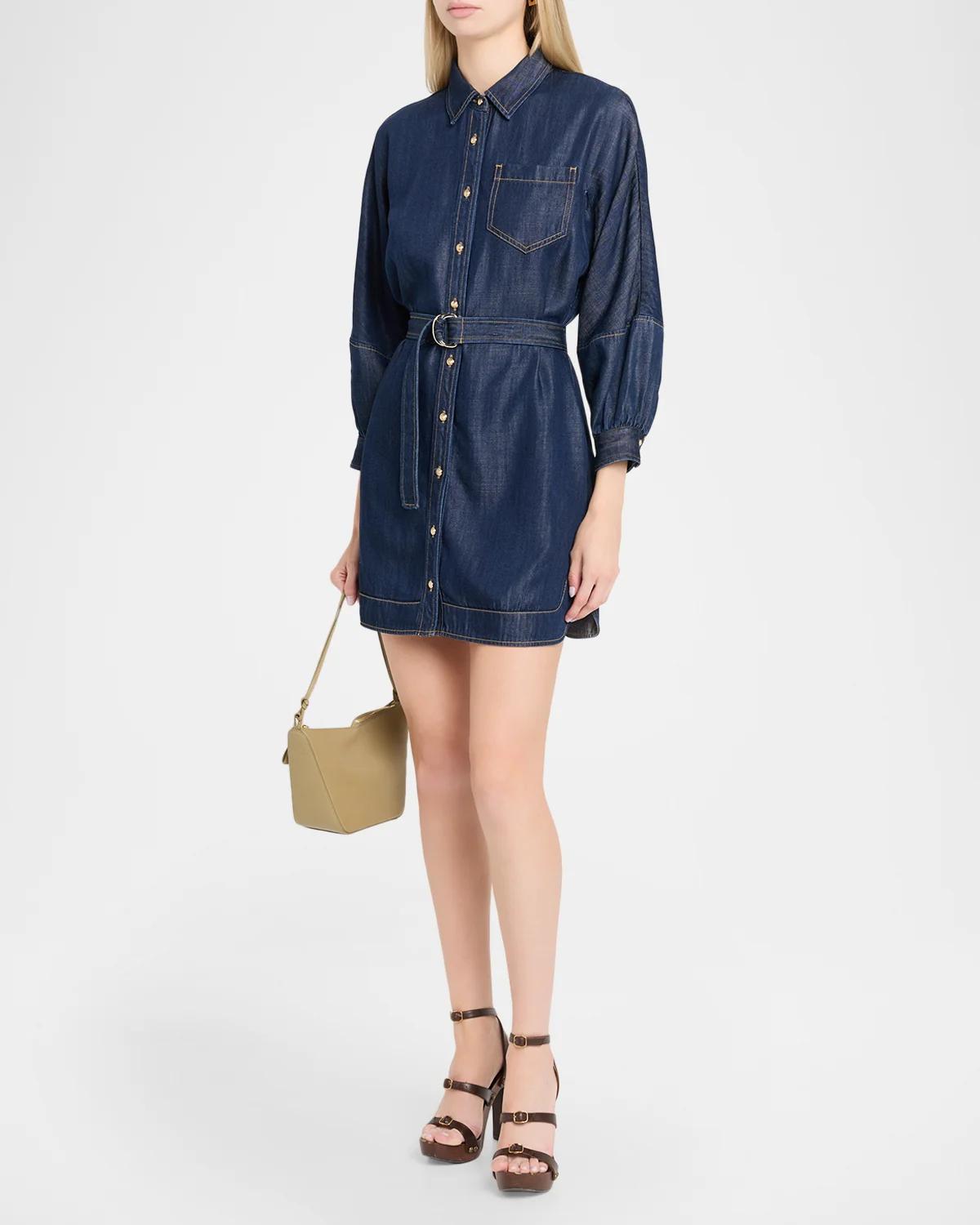 Leona Chambray Belted Mini Shirtdress - thumbnail 4