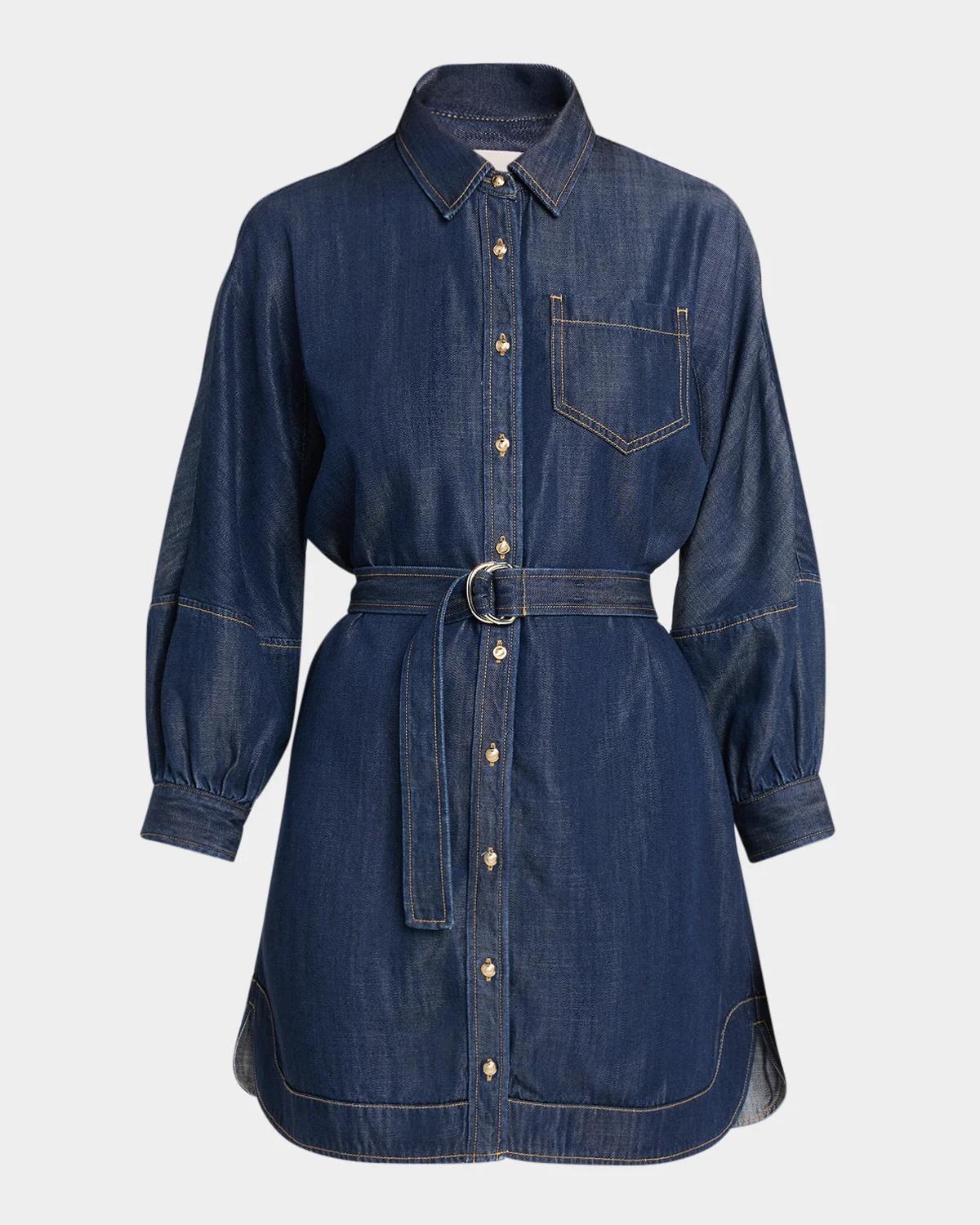 Leona Chambray Belted Mini Shirtdress