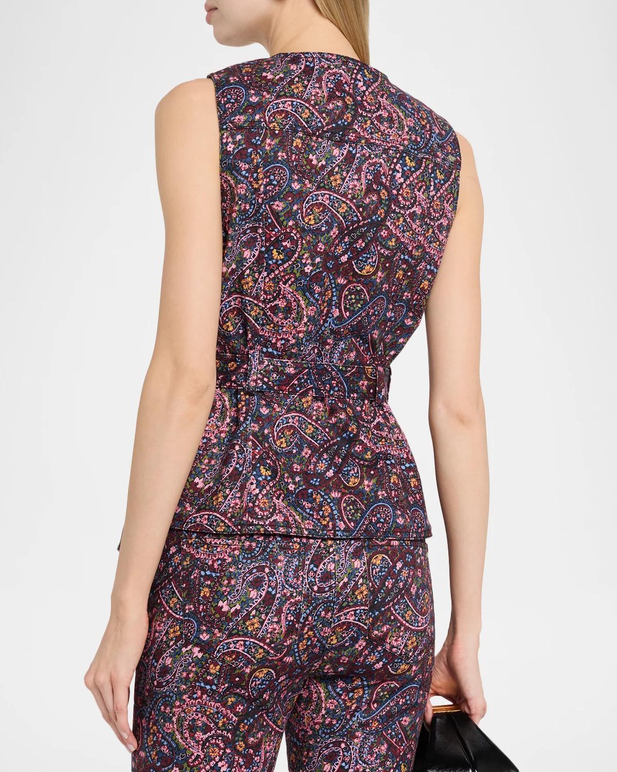 Reenee Belted Paisley Denim Vest - thumbnail 3