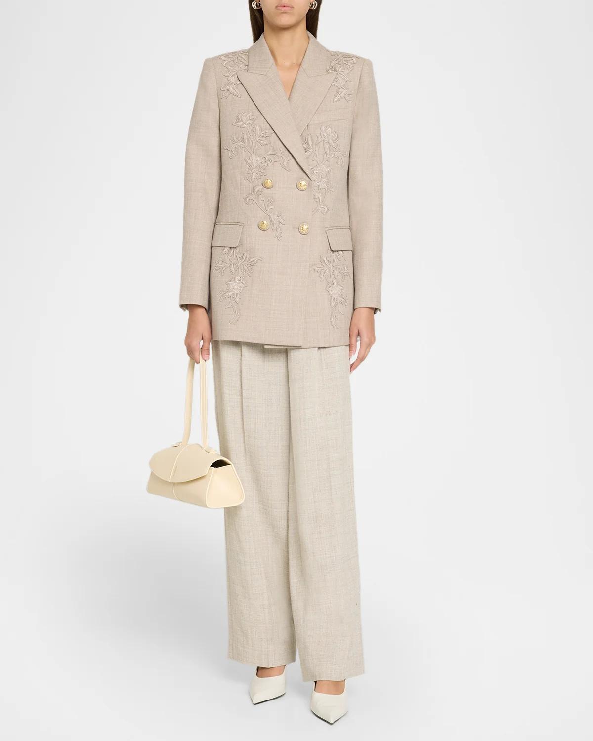 Violet Floral-Embroidered Wool Jacket - thumbnail 2