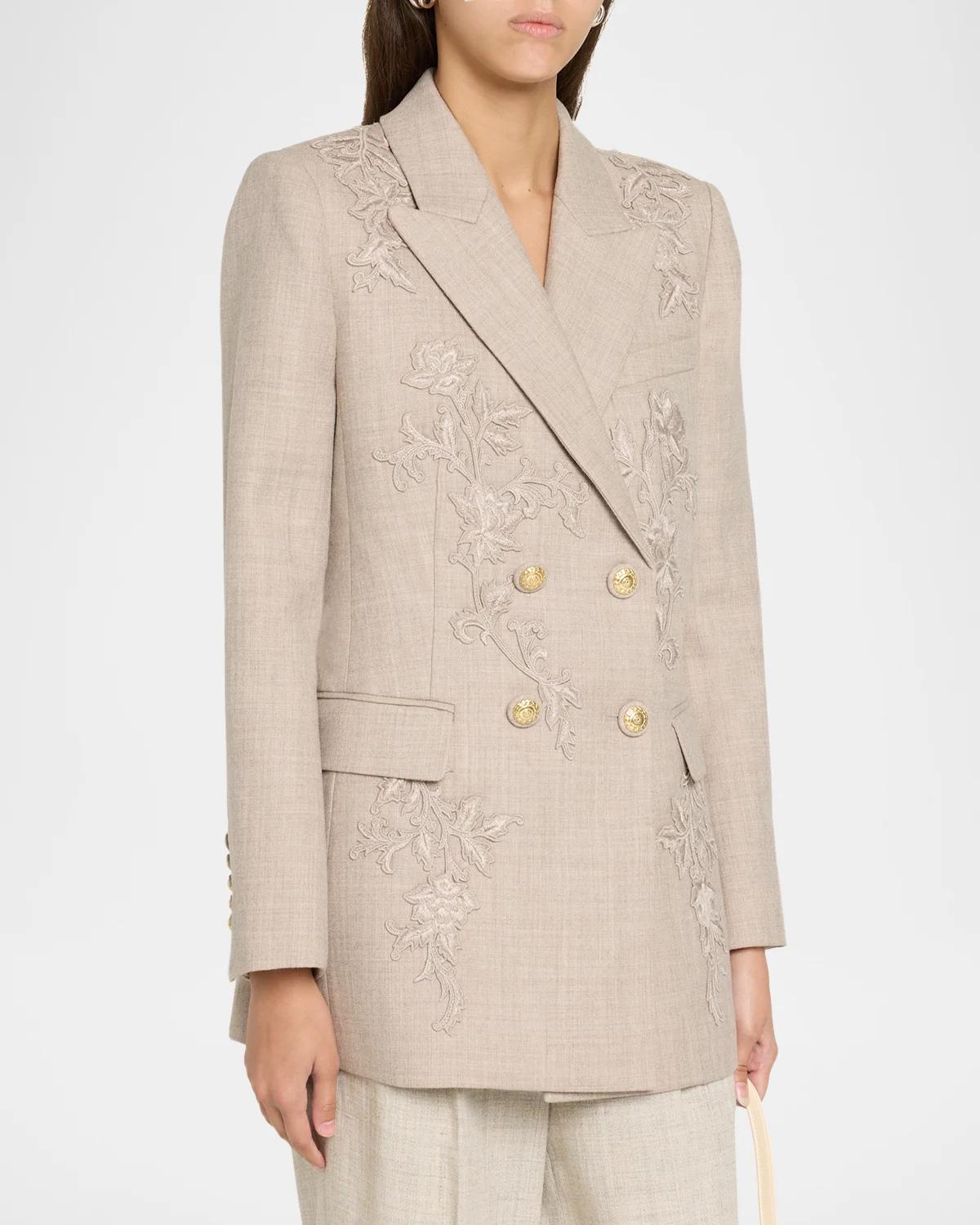 Violet Floral-Embroidered Wool Jacket - thumbnail 4