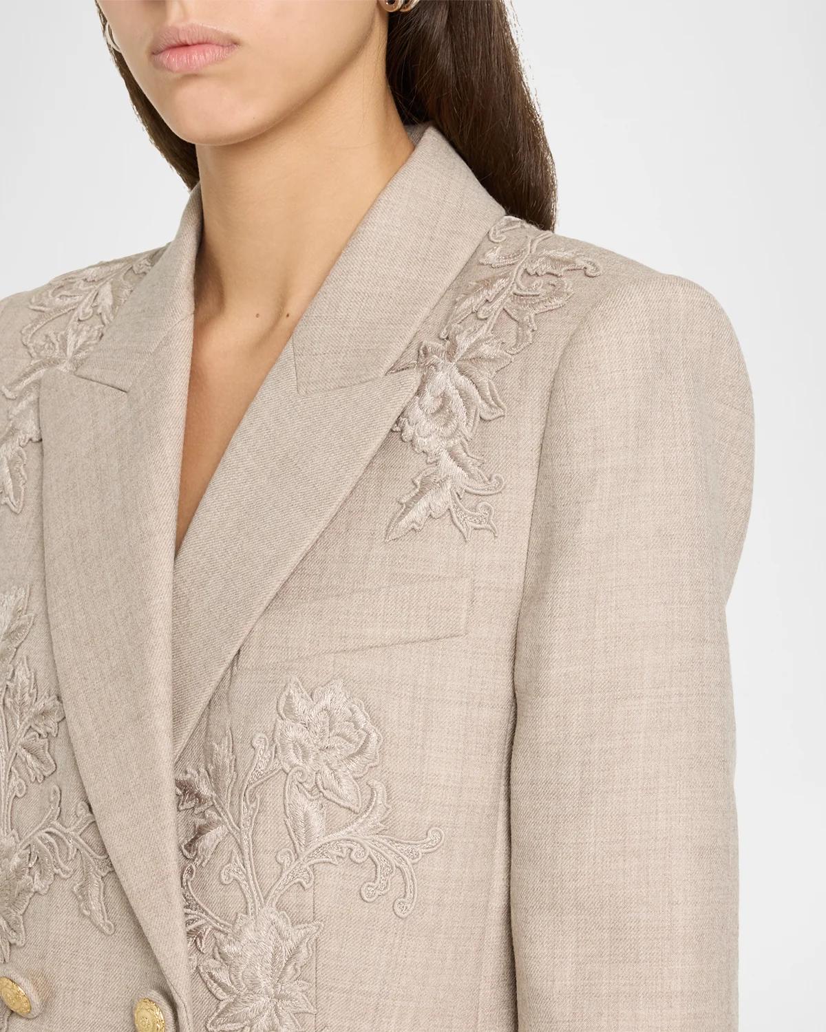Violet Floral-Embroidered Wool Jacket - thumbnail 5