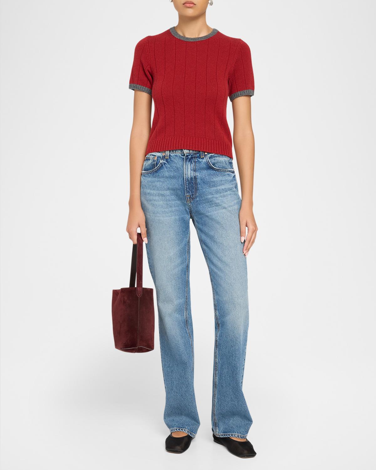 Rib-Knit Cashmere Ringer T-Shirt - thumbnail 2