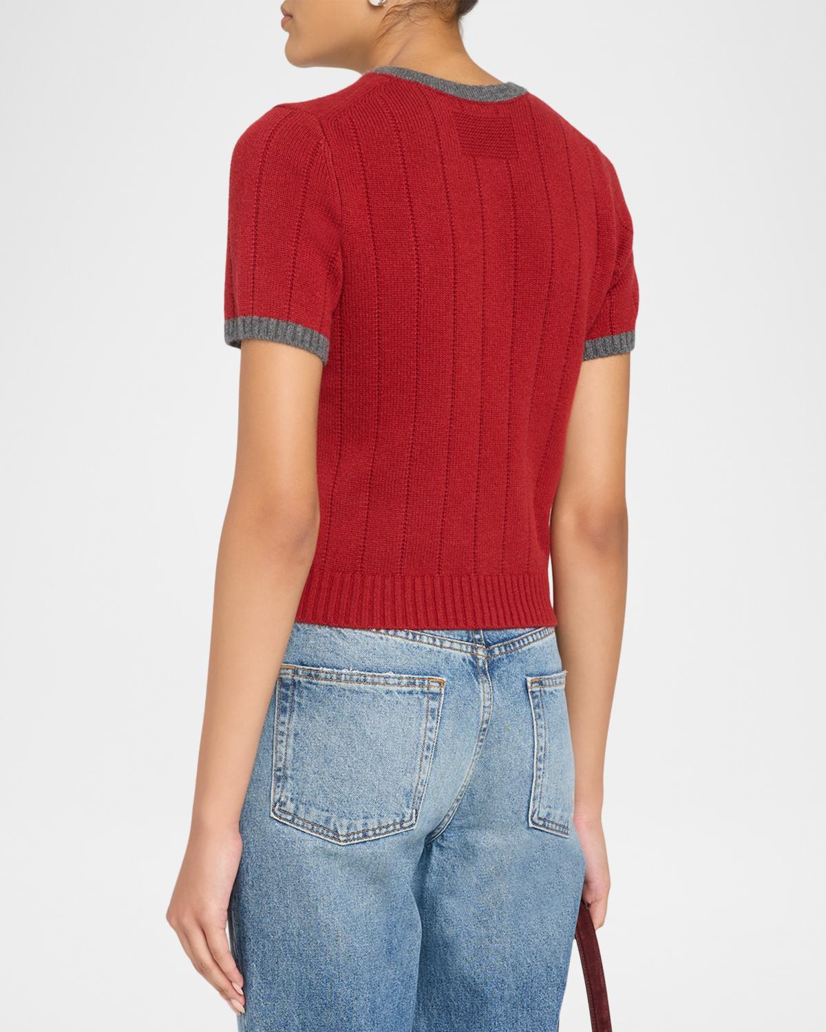 Rib-Knit Cashmere Ringer T-Shirt - thumbnail 3