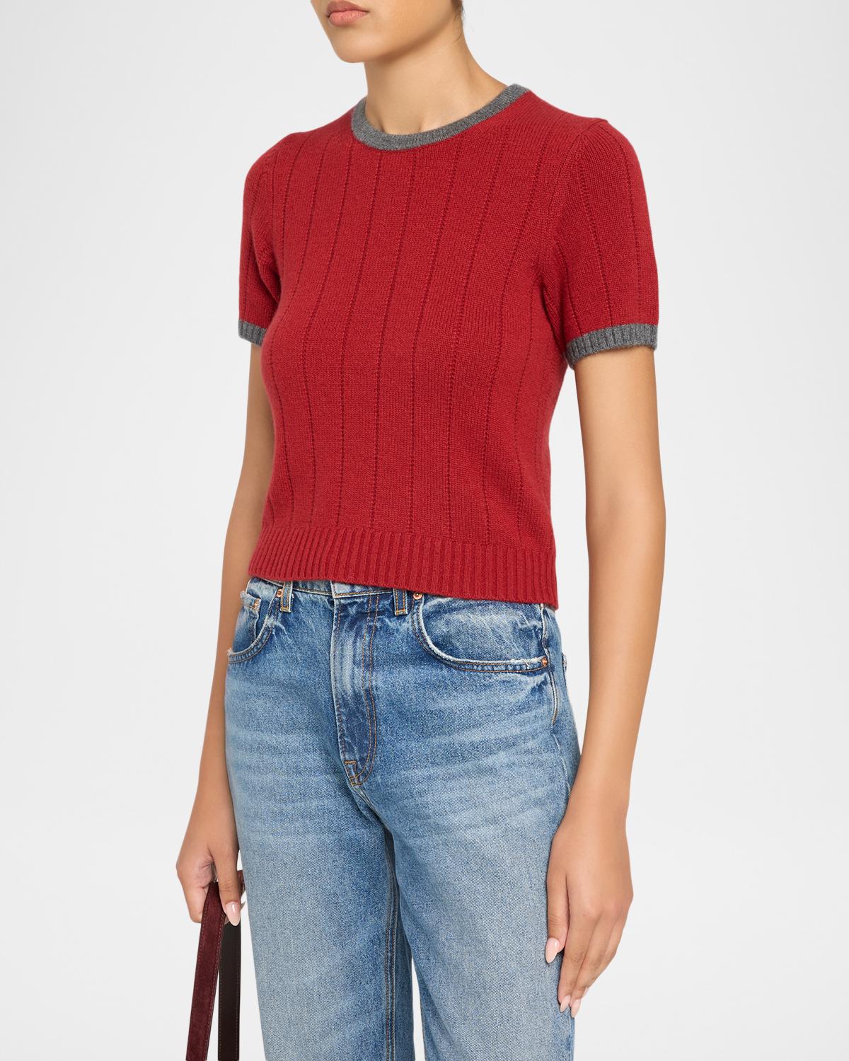 Rib-Knit Cashmere Ringer T-Shirt - thumbnail 4