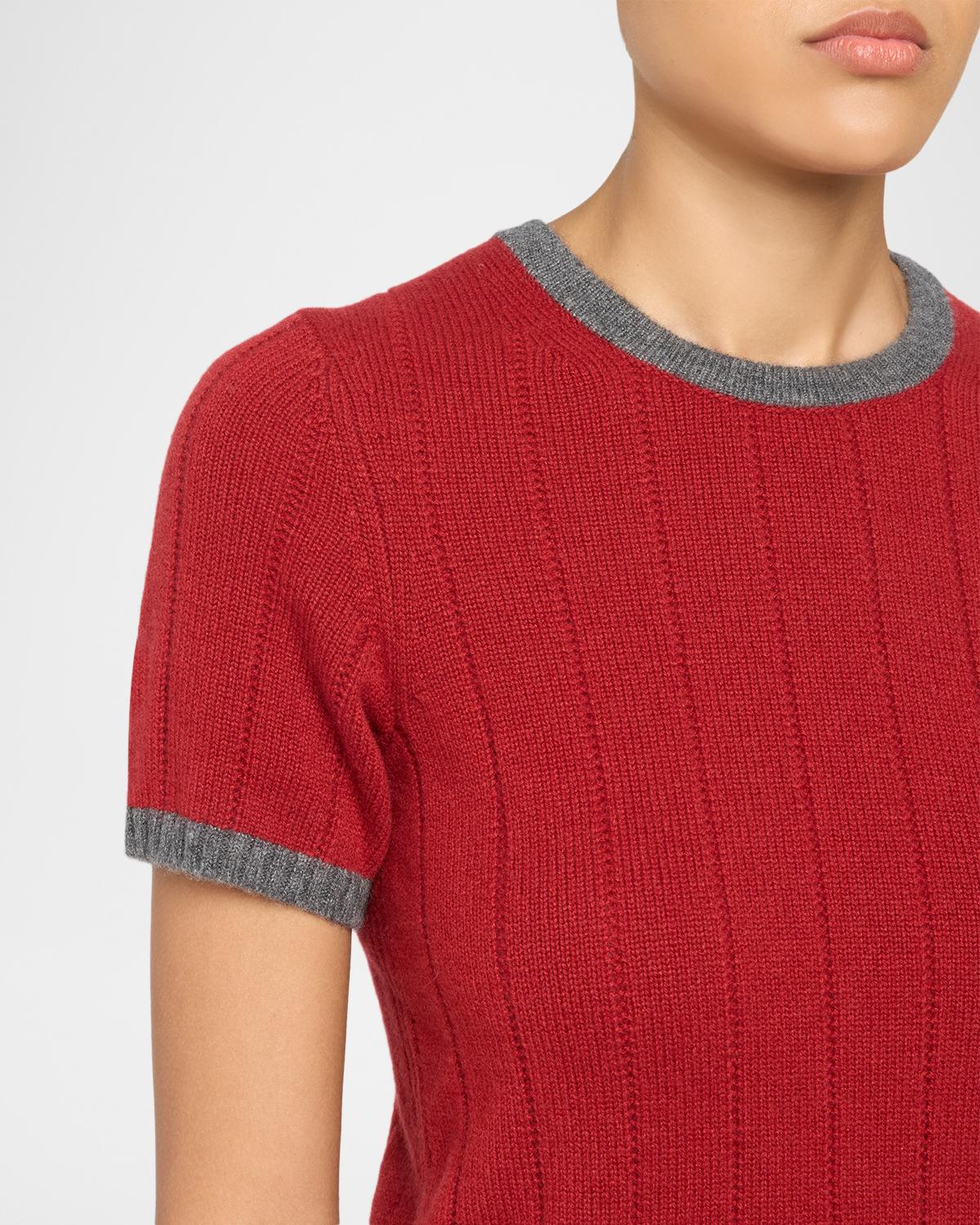Rib-Knit Cashmere Ringer T-Shirt - thumbnail 5